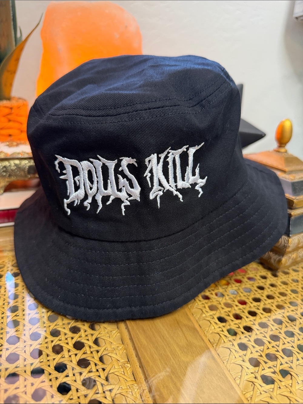 Dolls Kill Black Embroidered Bucket Hat Goth Punk Grunge Streetwear